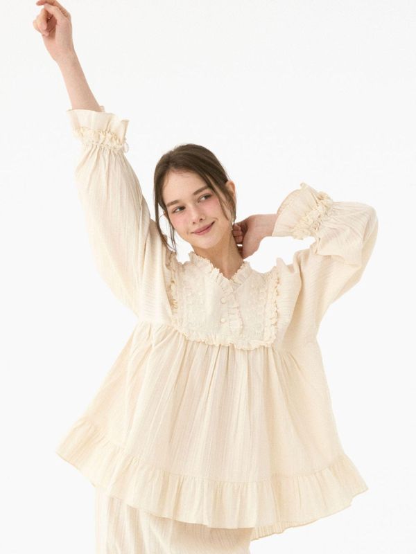 LUNALUZ  晨光呢喃 純棉蕾絲睡衣套裝 