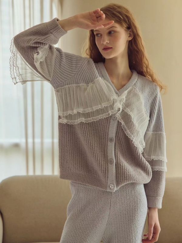 韓國 蕾絲拼接柔軟睡衣套裝 