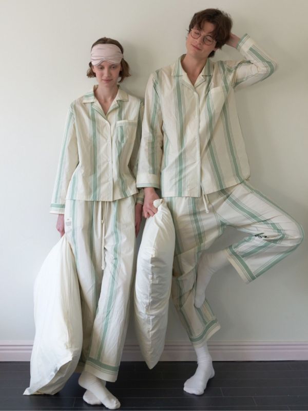 VIVIHOME 韓國橄欖色條紋睡衣套裝｜午夜巴黎系列 