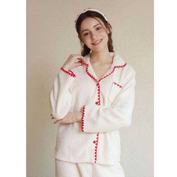 LUNALUZ 經典滾邊羊羔絨睡衣套裝｜9分褲設計 