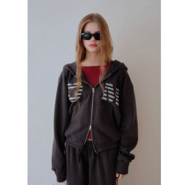 MMOM Cozy Heart 拼接連帽家居服外套｜石墨炭 