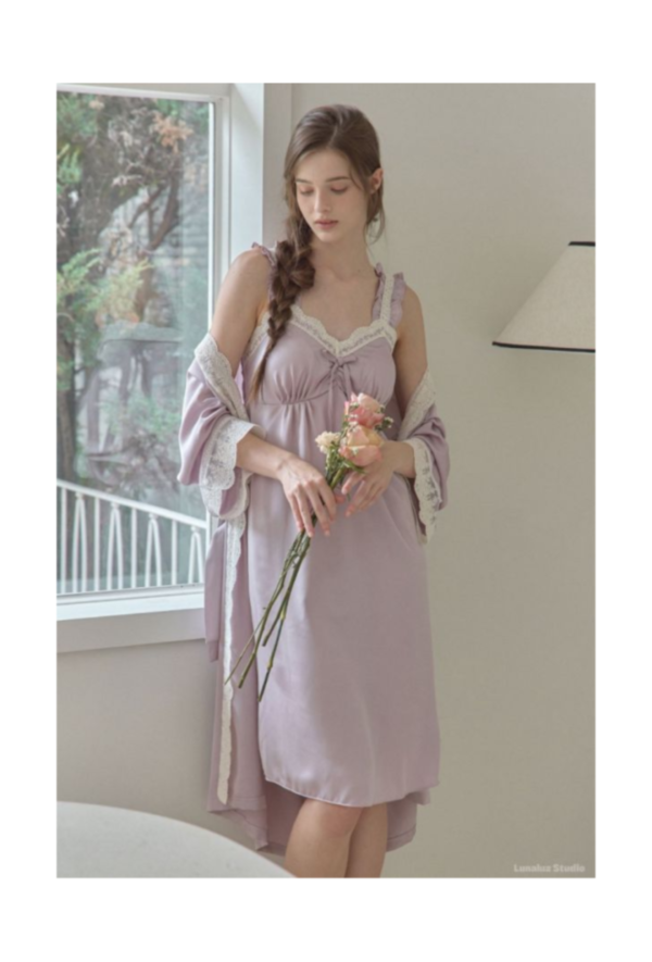 LUNALUZ  女式薰衣草絲綢沙田吊帶袍套裝 