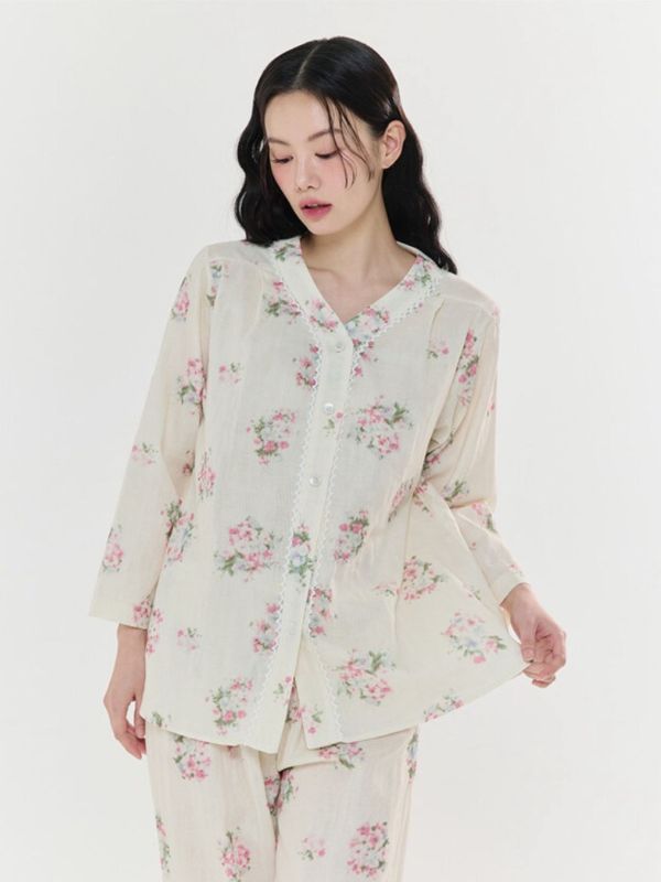 BALCONY 柔軟親膚雙層棉紗長袖睡裙 米色 