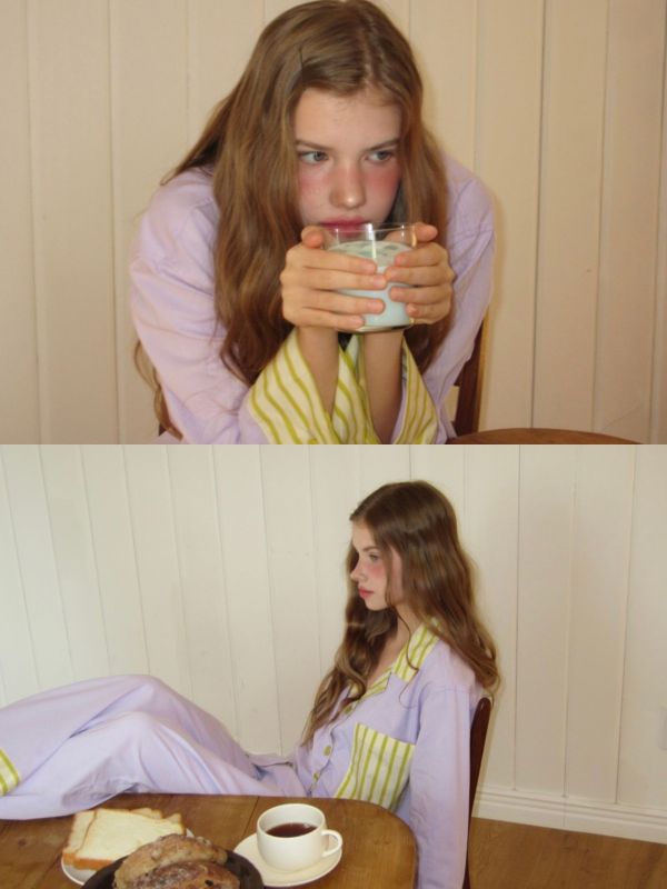 韓國 色塊設計睡衣套裝｜PURPLE 