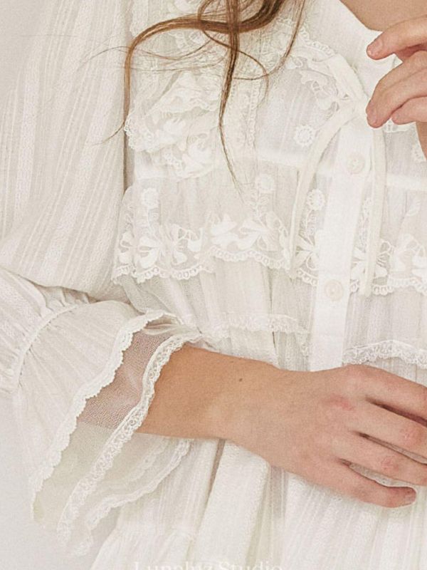 LUNALUZ 奢華蕾絲純棉睡衣套裝 