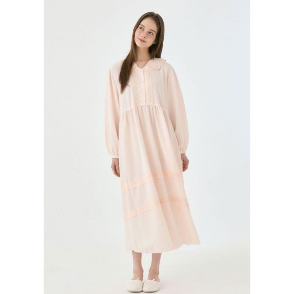 LUNALUZ 柔霧沙洗 睡衣洋裝｜柔光香檳粉　26S 