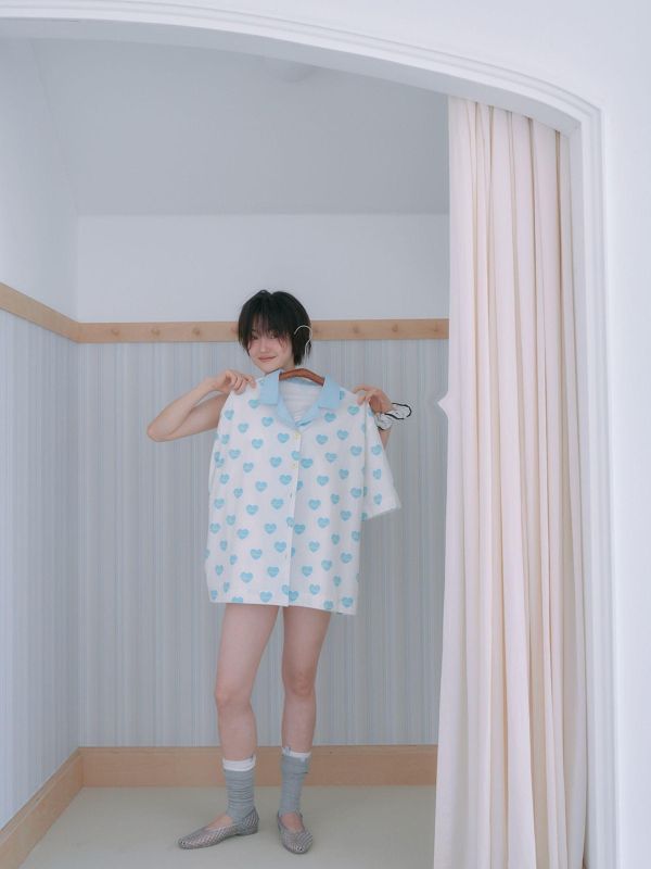 MMOM 天藍愛心睡衣套裝｜100%純棉・限量系列 