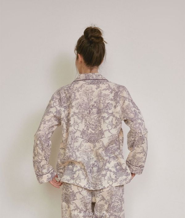 LUNALUZ 韓國雙層紗棉復古浮世畫印花睡衣 