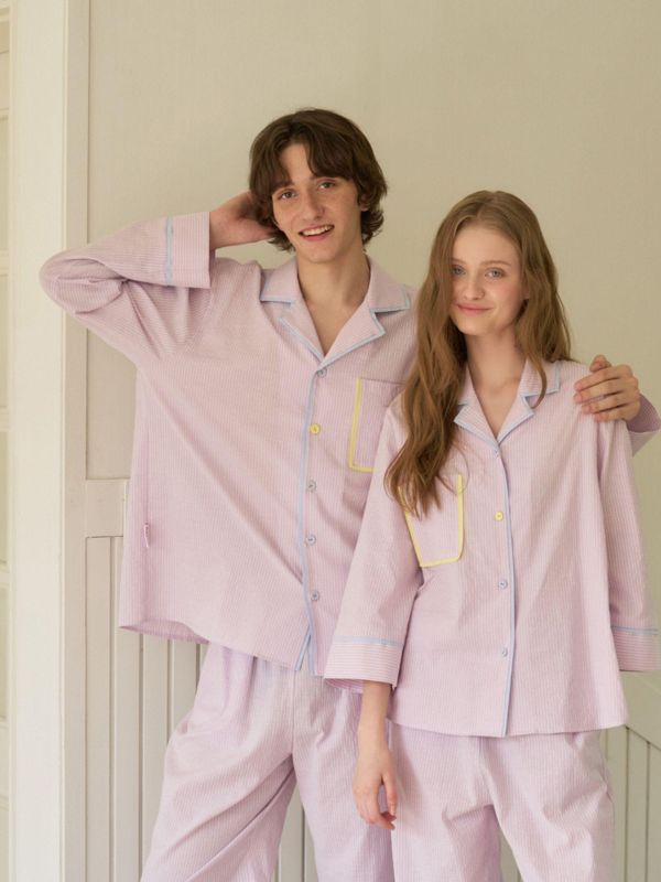 ULLALA  春款Lilli House條紋睡衣套裝｜薰衣草紫  26S 