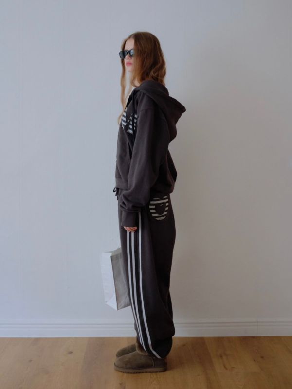 MMOM Cozy Heart 拼接寬版家居褲｜石墨炭 