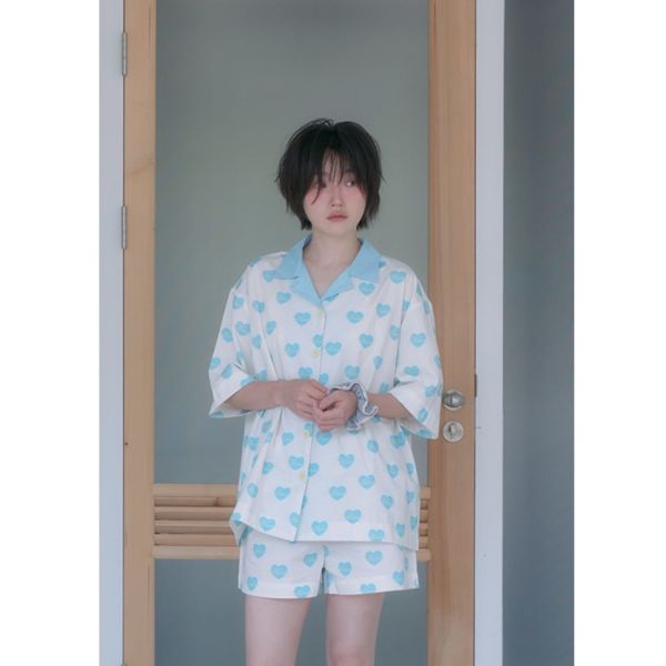 MMOM 藍色愛心印花睡衣 