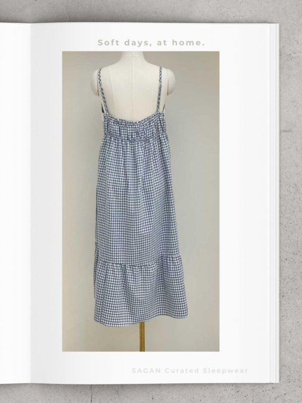 LUNALUZ 藍白格紋 睡衣洋裝｜內襯Bra（附可調式肩帶） 