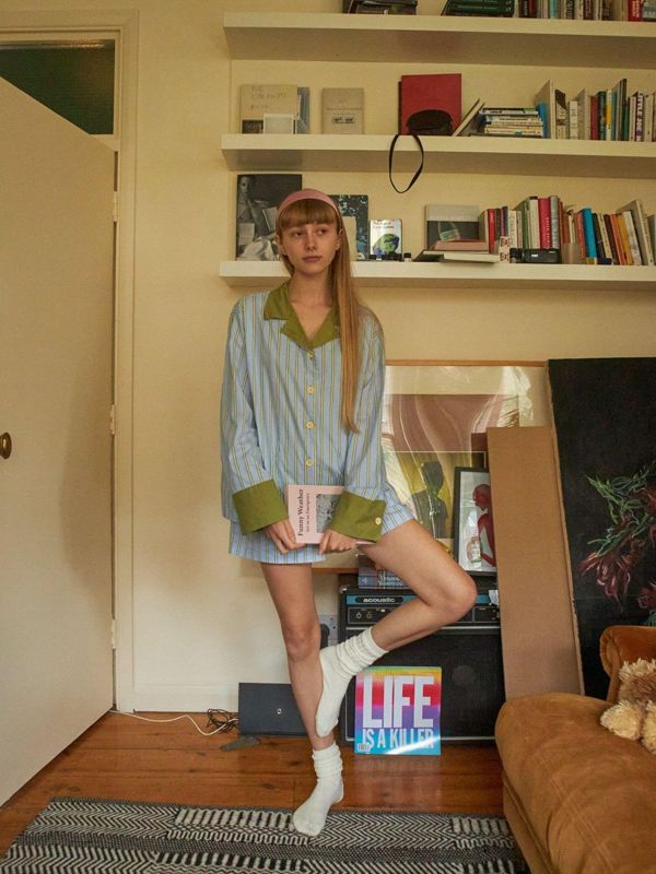 MMOM Sky Green 條紋睡衣套裝｜60支棉 