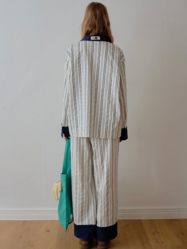 韓國 色塊設計睡衣套裝｜BEIGE 