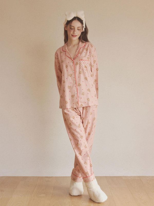 LUNALUZ  格紋熊語睡衣套裝 