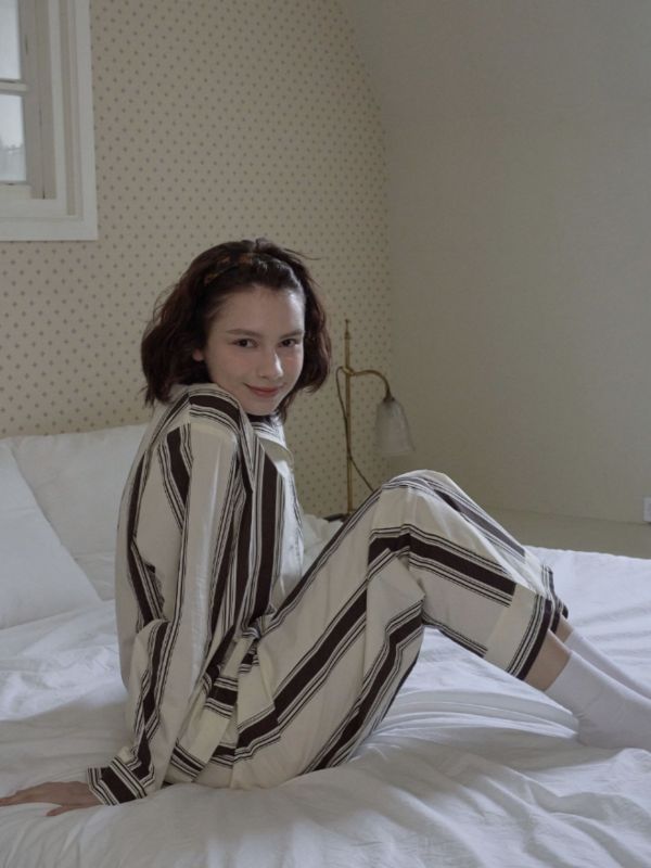 VIVIHOME 午夜巴黎 條紋睡衣套裝｜ 棕色 25W 