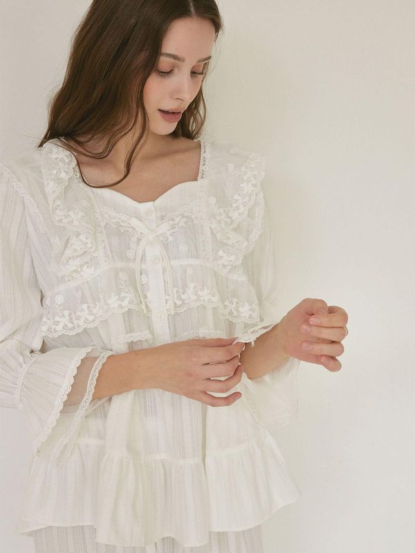 LUNALUZ 奢華蕾絲純棉睡衣套裝 