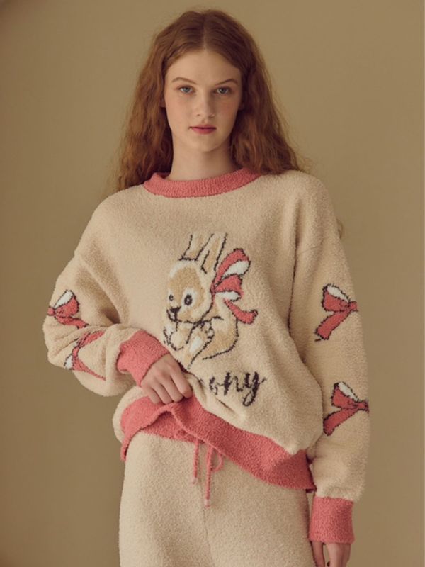 BALCONY 可愛蝴蝶結針織睡衣套裝 