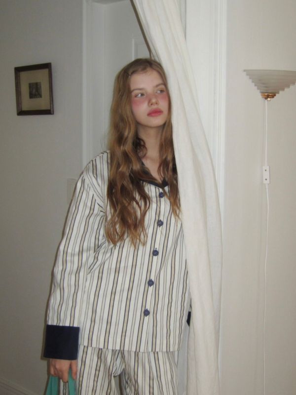 韓國 色塊設計睡衣套裝｜BEIGE 