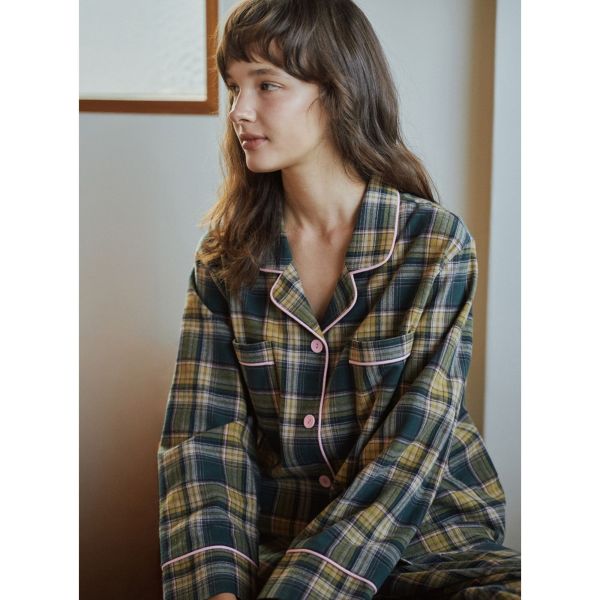 ULLALA 霧粉綠格紋睡衣套裝 