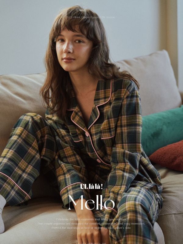 ULLALA 霧粉綠格紋睡衣套裝 