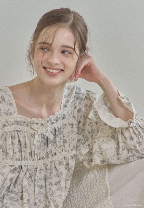 LUNALUZ 復古朱依紋雅緻灰睡衣套裝 