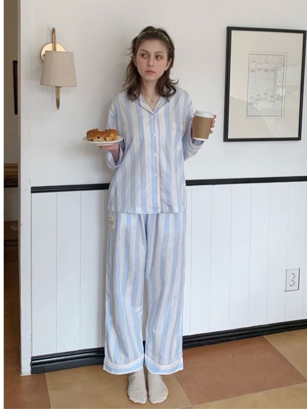 VIVIHOME 韓國莫代爾自由粉藍睡衣套裝｜午夜巴黎系列 