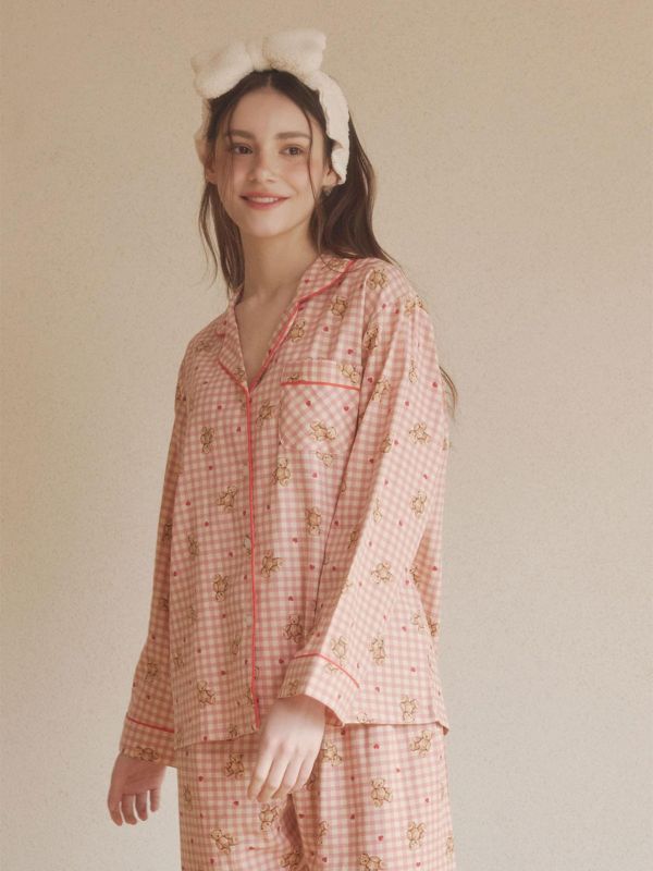 LUNALUZ  格紋熊語睡衣套裝 