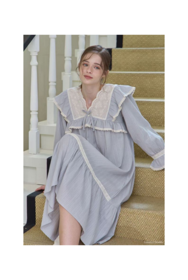 LUNALUZ 暮霧灰純棉蕾絲睡衣 