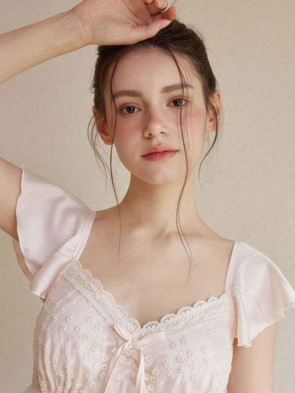 LUNALUZ 夜曲蕾絲 睡衣睡袍組｜柔霧粉 26S 