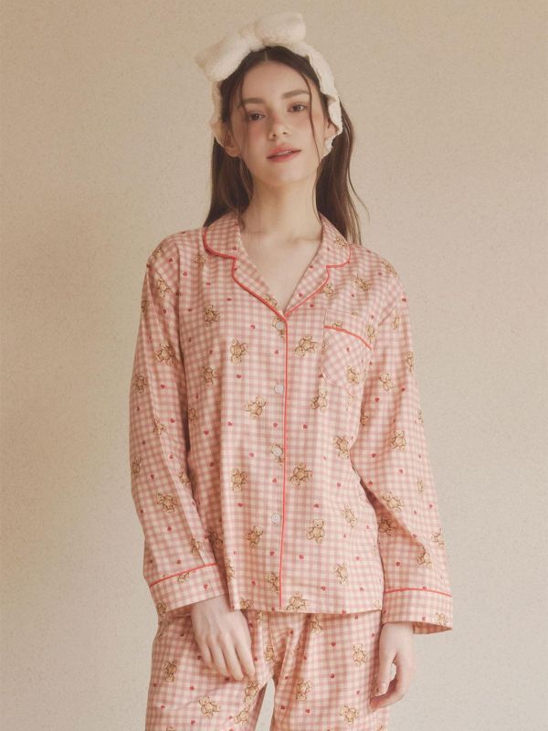 LUNALUZ  格紋熊語睡衣套裝 