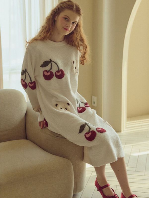 BALCONY 小熊櫻桃針織睡衣洋裝 