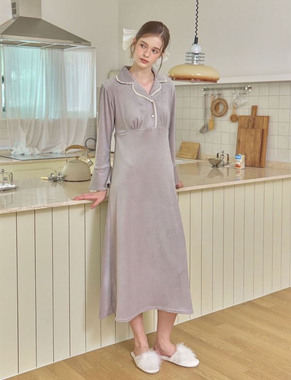 LUNALUZ 絲絨繆思蕾絲睡衣洋裝 