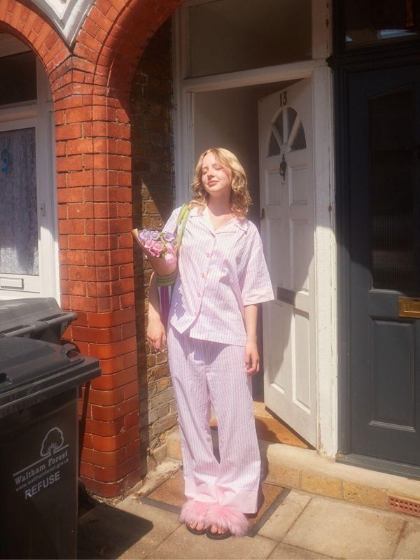 MMOM Flat Peach 條紋長褲｜60支棉 