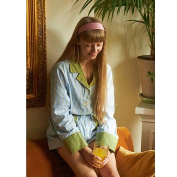 MMOM Sky Green 條紋睡衣套裝｜60支棉 