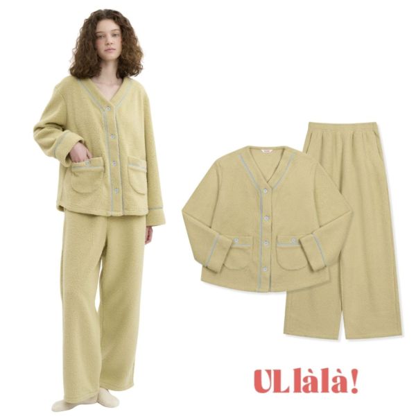 ULLALA 檸檬晨光珊瑚絨睡衣套裝 