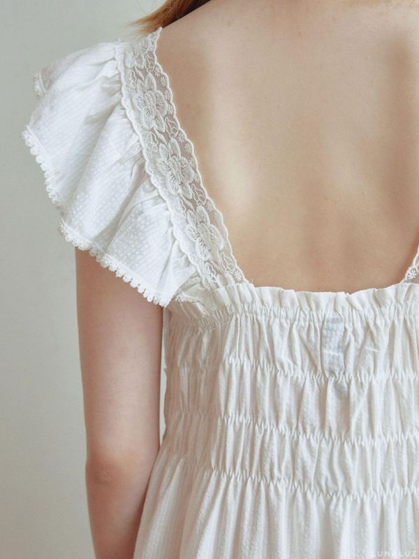 LUNALUZ  長款奢華蕾絲睡衣洋裝 