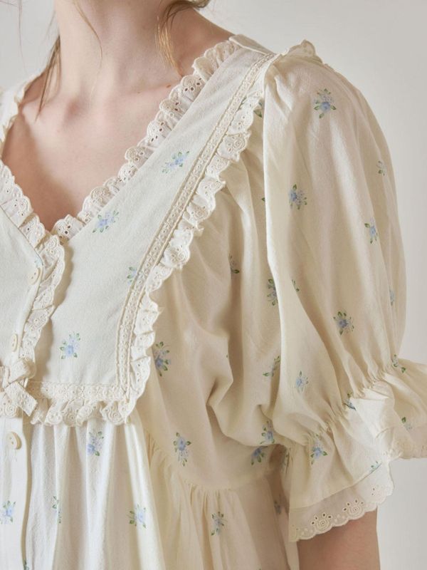 LUNALUZ 靜謐棉感 奶霧白睡衣洋裝｜版型寬鬆　26S 