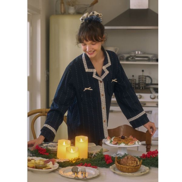 ULLALA 靛藍夜讀蕾絲睡衣套裝 