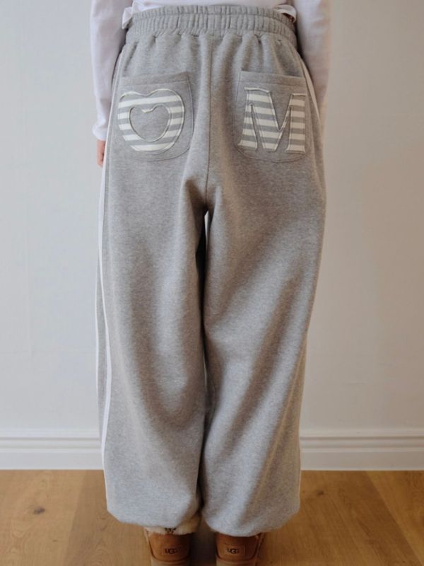 MMOM Cozy Heart 拼接寬版家居褲｜灰色 