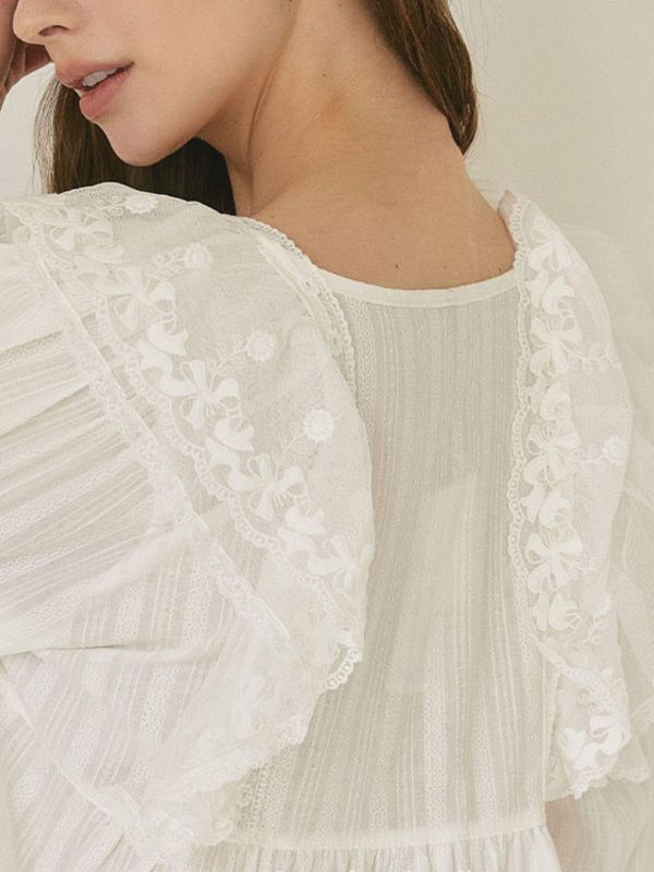 LUNALUZ 奢華蕾絲純棉睡衣套裝 