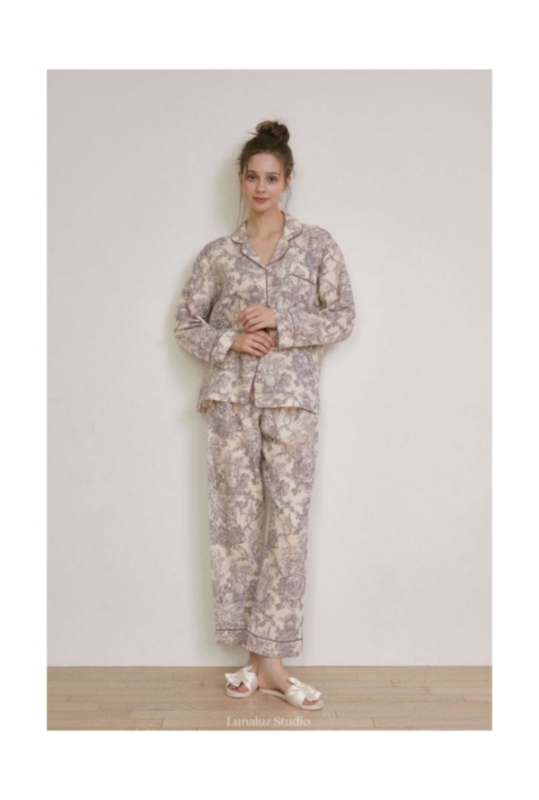 LUNALUZ 韓國雙層紗棉復古浮世畫印花睡衣 