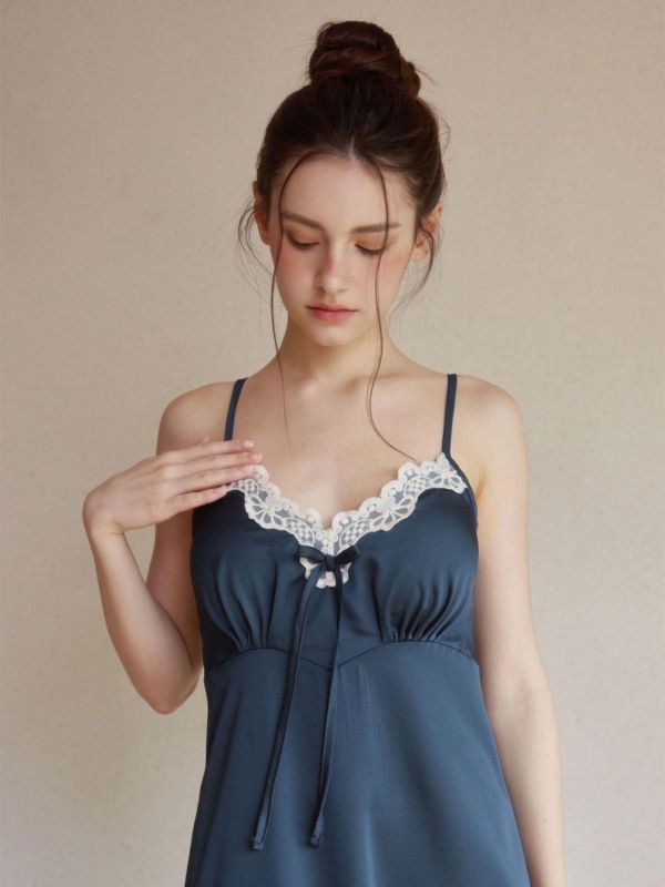 LUNALUZ 夜曲蕾絲 睡衣睡袍組｜內襯 Bra 深夜藍 26S 