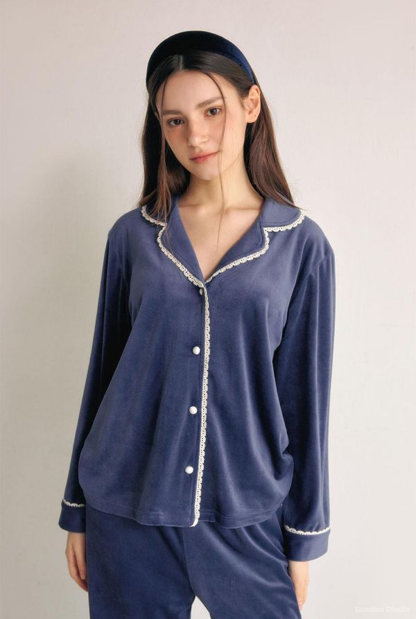 LUNALUZ 絲絨蕾絲睡衣套裝 
