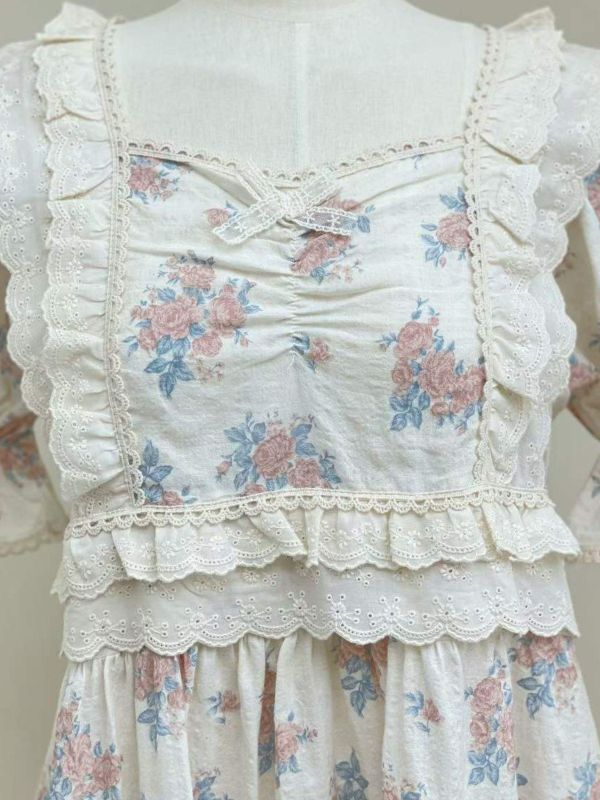 LUNALUZ 花園詩意睡衣洋裝｜霧感花卉　26S 