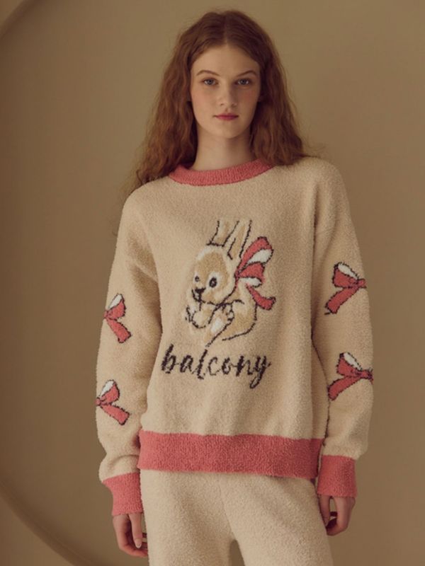 BALCONY 可愛蝴蝶結針織睡衣套裝 