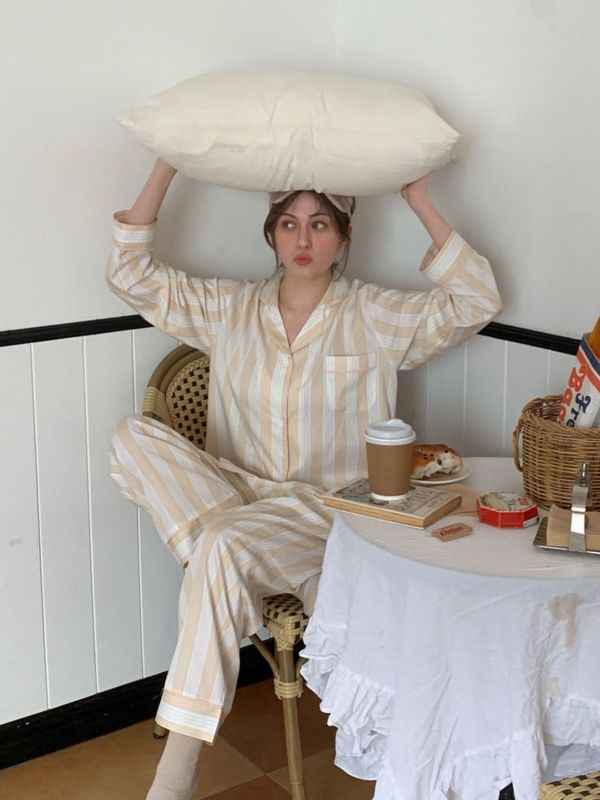 VIVIHOME 韓國莫代爾優雅米杏睡衣套裝｜午夜巴黎系列 