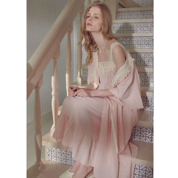 BALCONY 奢華蕾絲睡袍  80支棉 