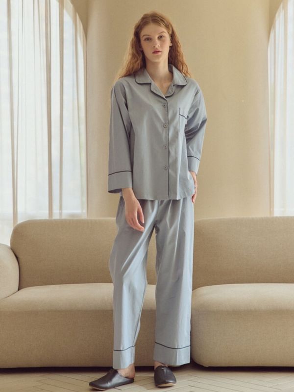 韓國經典純棉睡衣套裝｜天藍色 