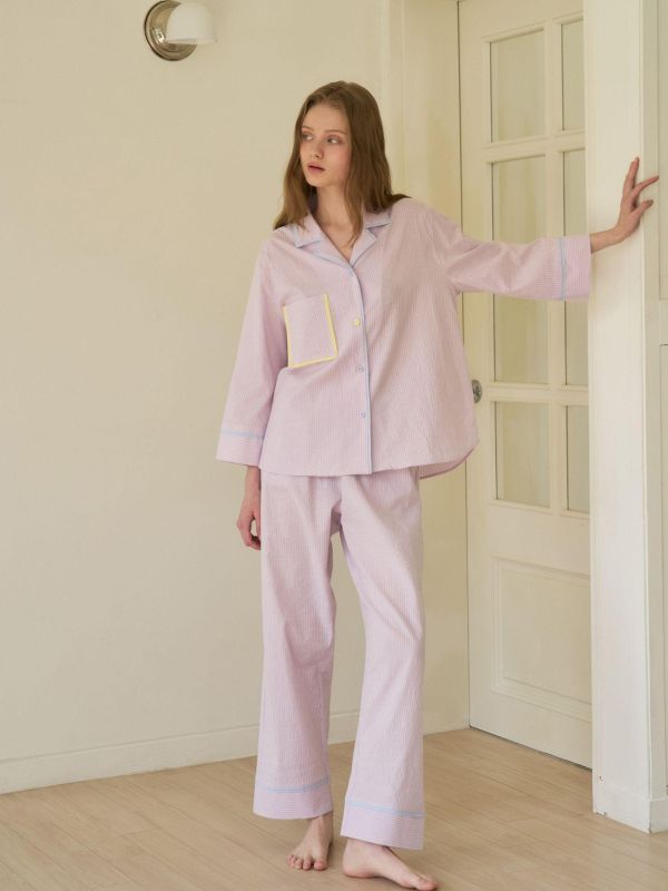 ULLALA  春款Lilli House條紋睡衣套裝｜薰衣草紫  26S 